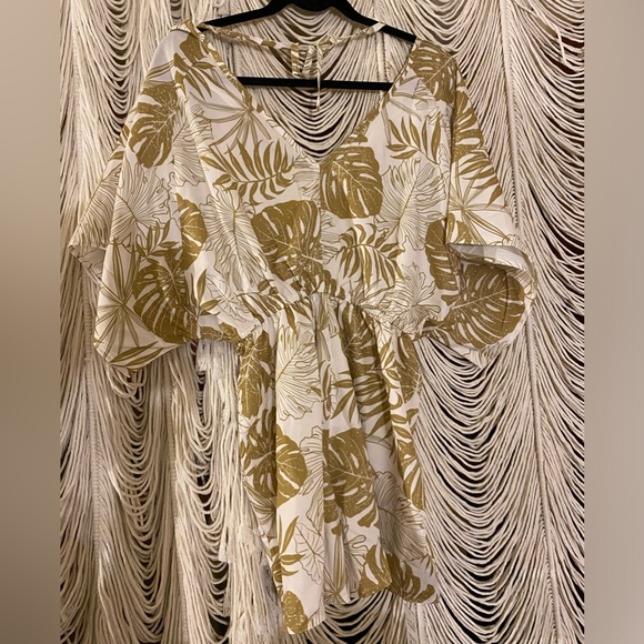 NWT Cupshe Tropical Leaf Print Bell Sleeve Romper - Picture 7 of 15